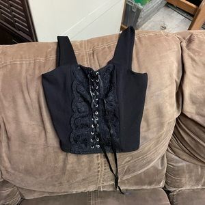 Black Cropped Lace Up Tank Top